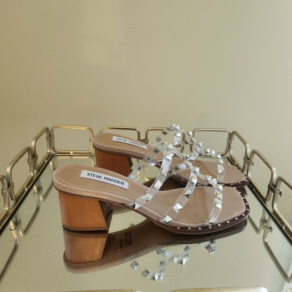 Steve Madden Silver Studded Block Heels